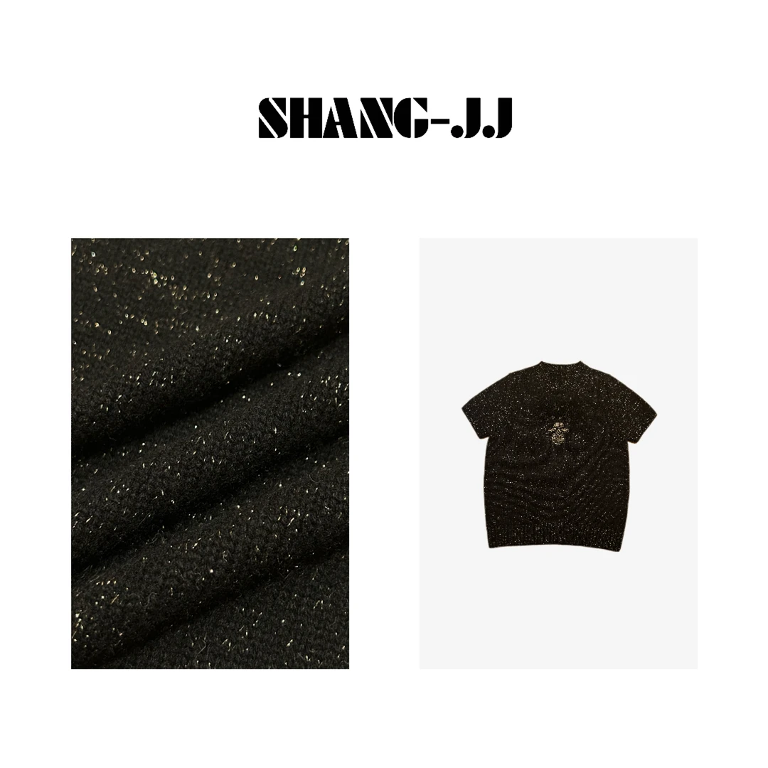 SHANG-JJ【黑色焦糖】轻奢字母刺绣毛衣宽松慵懒针织半袖q132546p