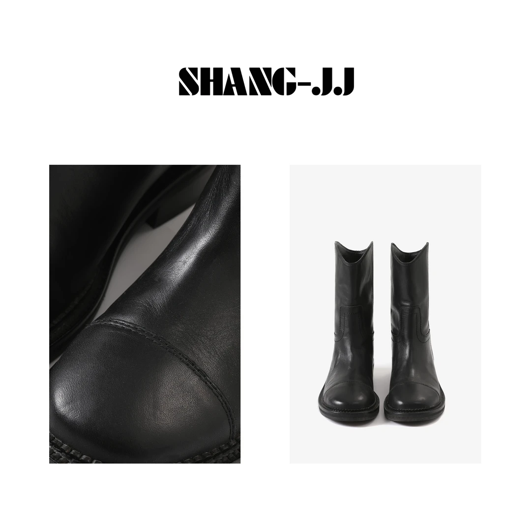 SHANG-JJ【黑色短靴】时尚真皮英伦风厚底设计感长筒靴q131676p