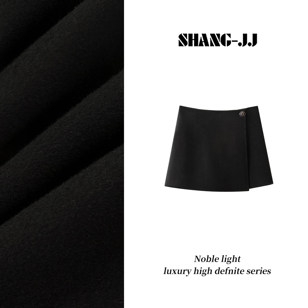 SHANG-JJ【设计短裙】24秋冬新品满分羊毛高腰气质半身裙q132929p