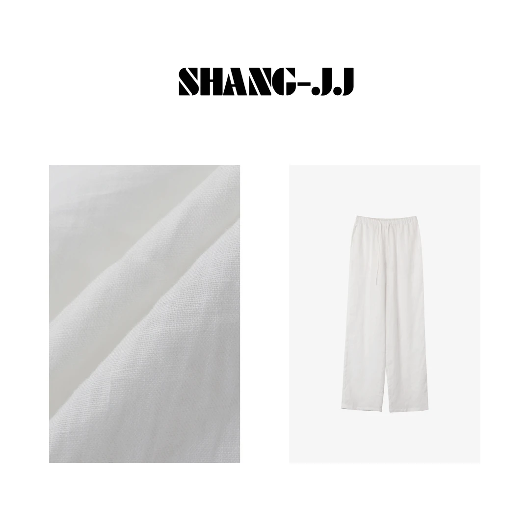 SHANG-JJ【舒适区裤子】24新款百搭简约老钱风松紧腰长裤q131309p