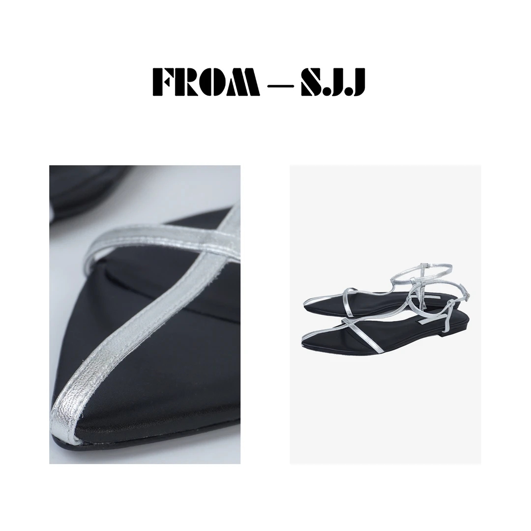 【十字凉鞋银色系列】24新款平底高定极简主义细带凉鞋q130851