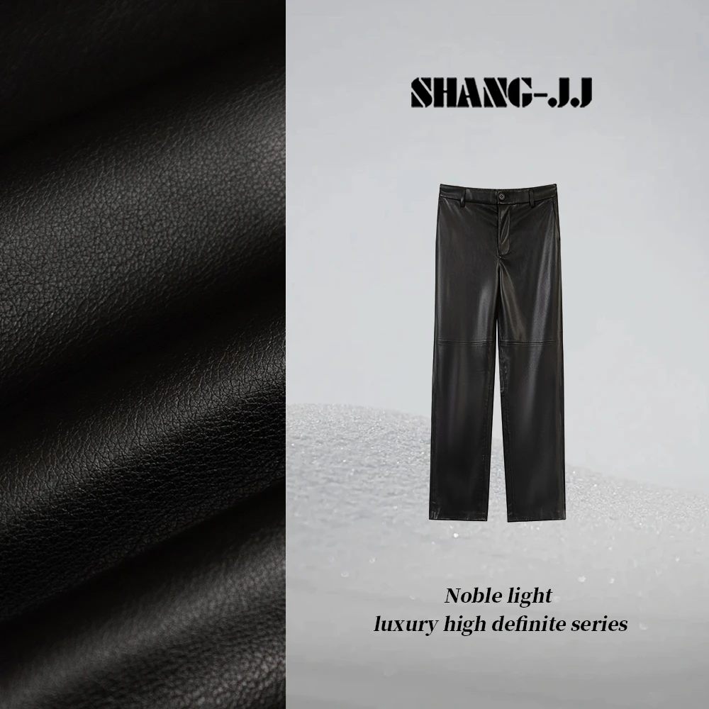 SHANG-JJ【肯豆皮裤】24新款弹力皮柔软平整直筒长裤q132720p