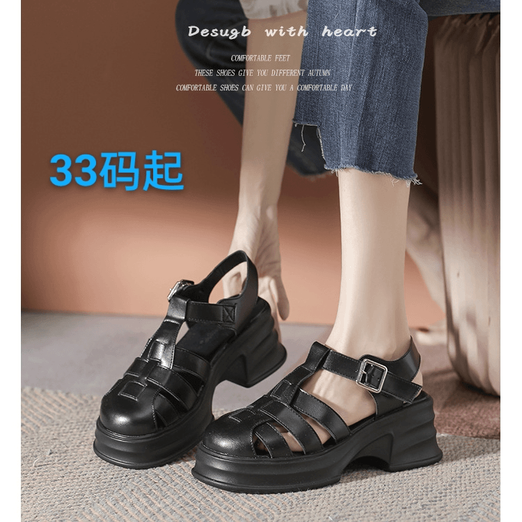 2024年新款凉鞋夏季猪笼鞋女高跟网红时尚百搭厚底罗马凉鞋女34码