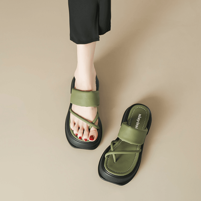 凉鞋女夏季2024年新款厚底夹趾人字拖鞋松糕鞋【芥末绿chao显白