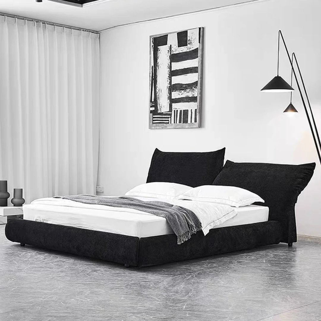 花瓣床意式极简雪尼尔绒现代主卧布艺双人婚床榻榻米花瓣落地床