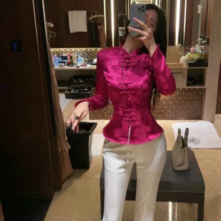 设计师款 精品玫红色上衣-0843