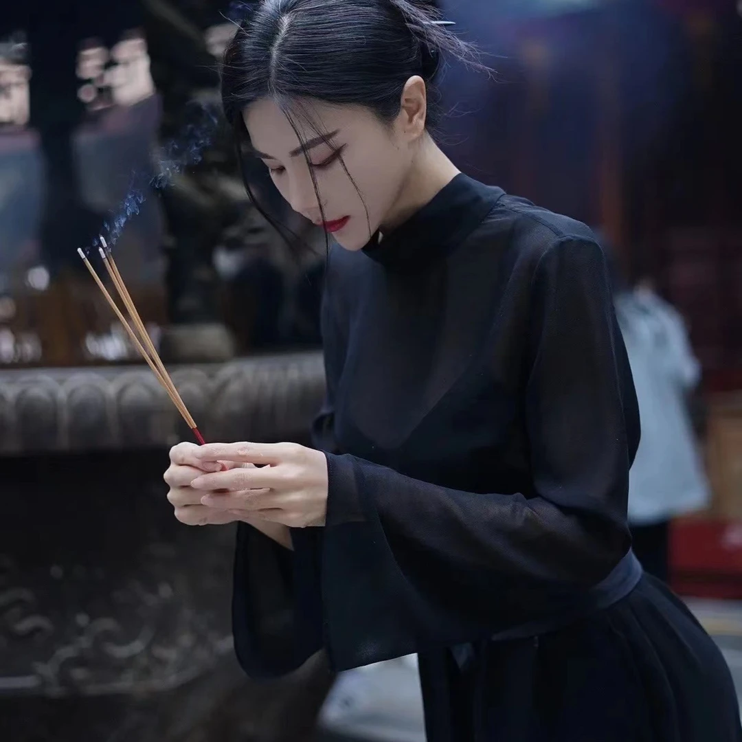 魏元高定/国风黑纱中式套装=0010