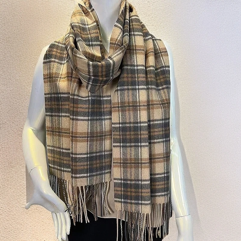 小熊绵羊毛百搭格韩版英伦秋冬季围巾秋冬加厚纯色保暖美拉德格