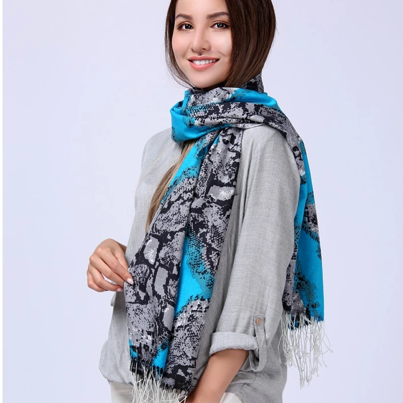 外单清仓桑蚕丝山羊绒加密春秋印花围巾可做衣服面料 50*152cm
