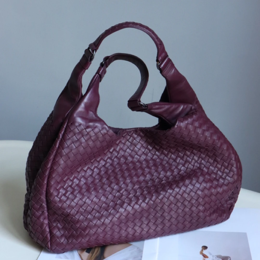 95新 BOTTEGA VENETA/葆蝶家 BV紫色编织南瓜单肩包真皮经典