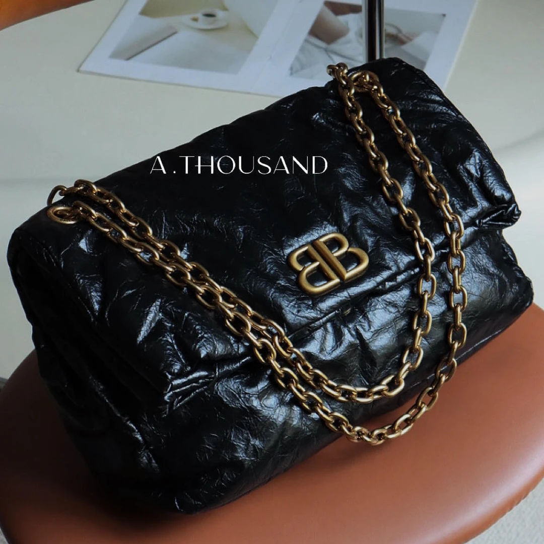 95新 Balenciaga/巴黎世家 黑金Monaco中号底长35cm单肩包