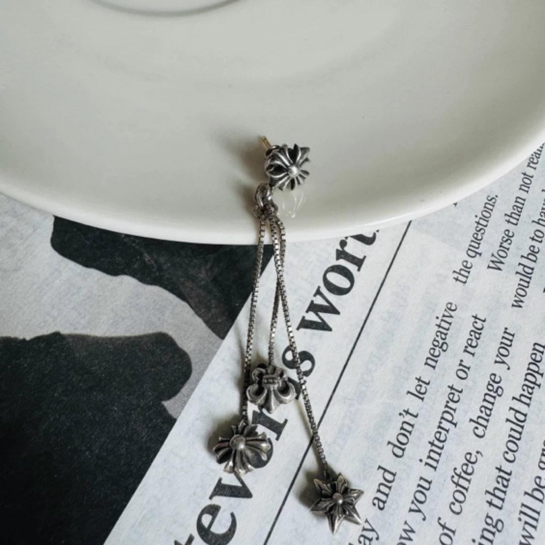 95新 Chrome Hearts/克罗心 JOJO三元素流苏925银耳环-67785726