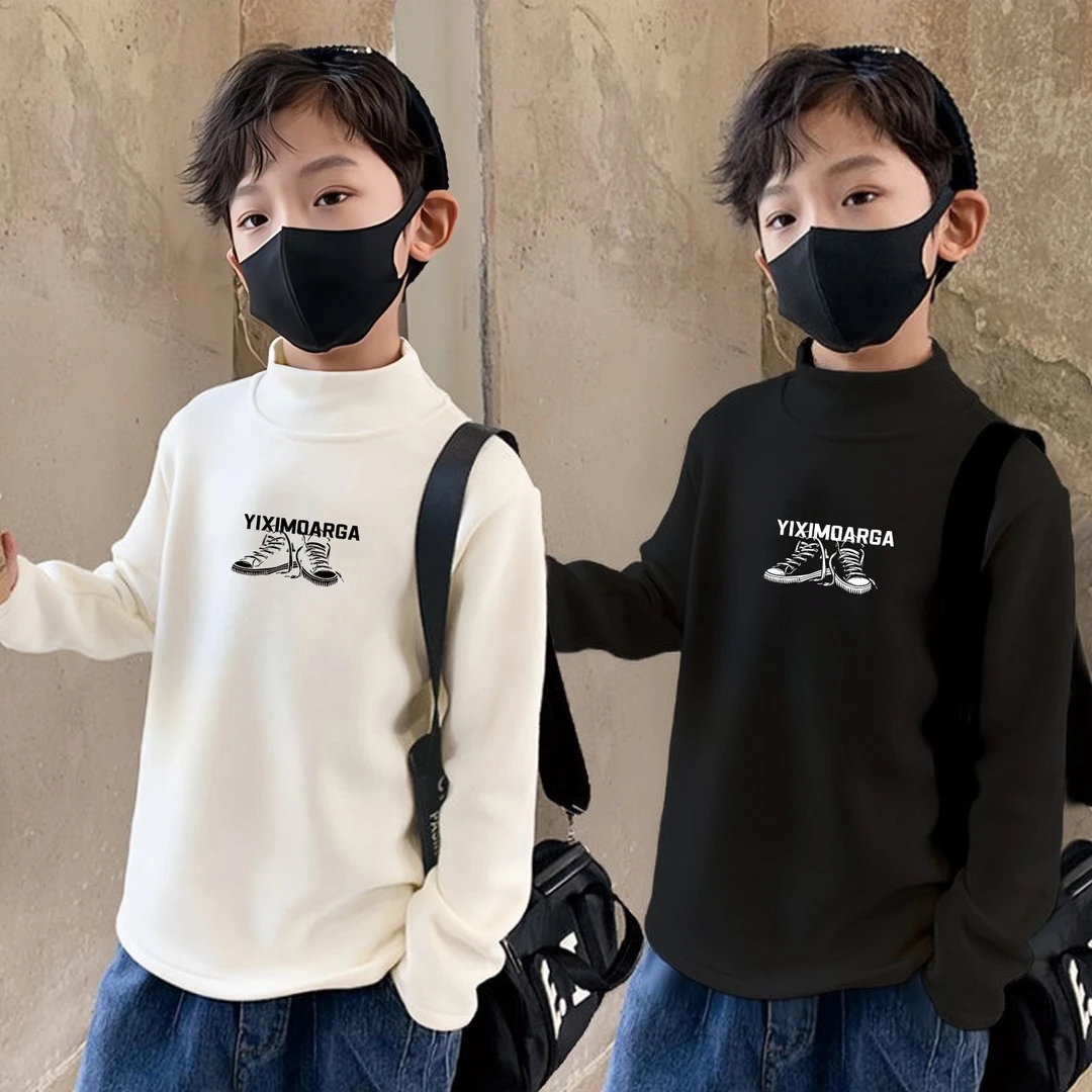 【2件装】男童德绒打底衫半高领儿童保暖上衣中大童秋冬长袖磨毛t恤