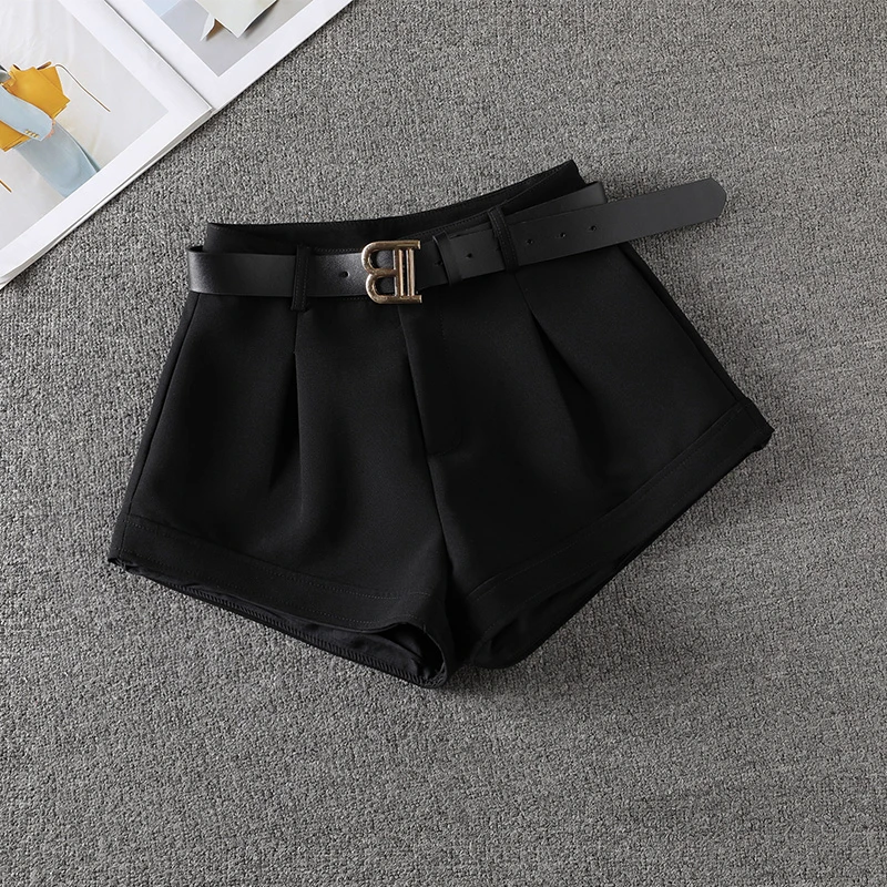 【2302】黑色高腰西装阔腿短裤女春夏新款韩版时尚百搭宽松外穿靴裤