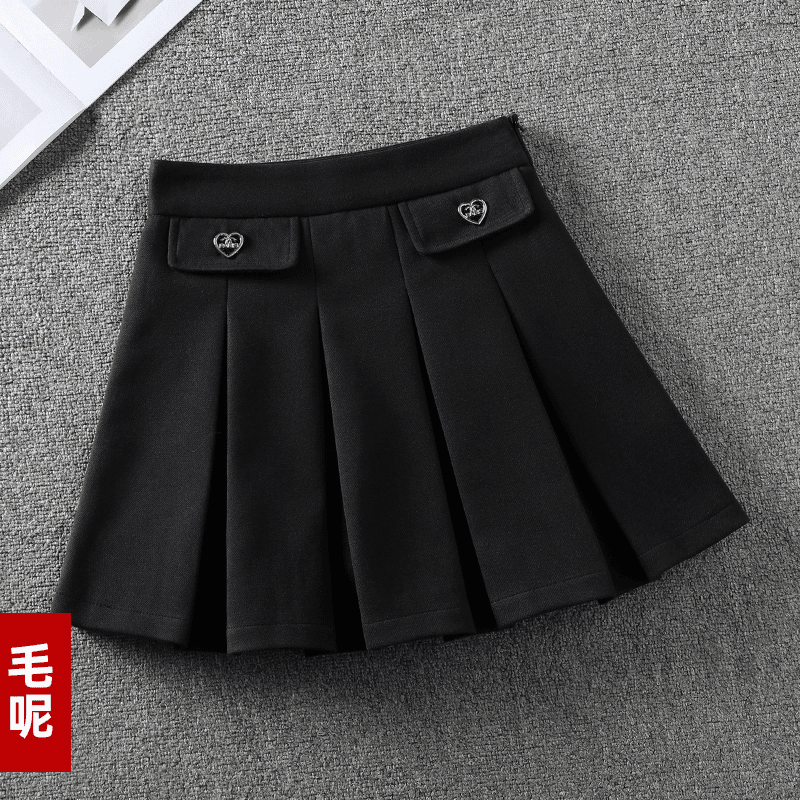 【2110】黑色高腰毛呢短裙女秋冬新款韩版修身显瘦a字短半身裙子