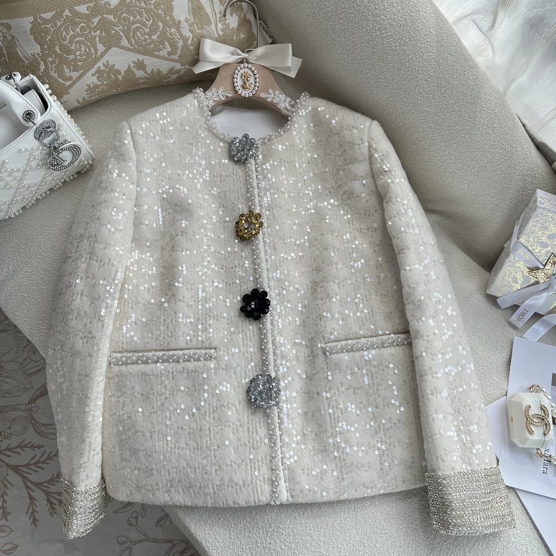 2024秋冬新款【珠珠】重工亮片小香风外套高级感名媛款上衣