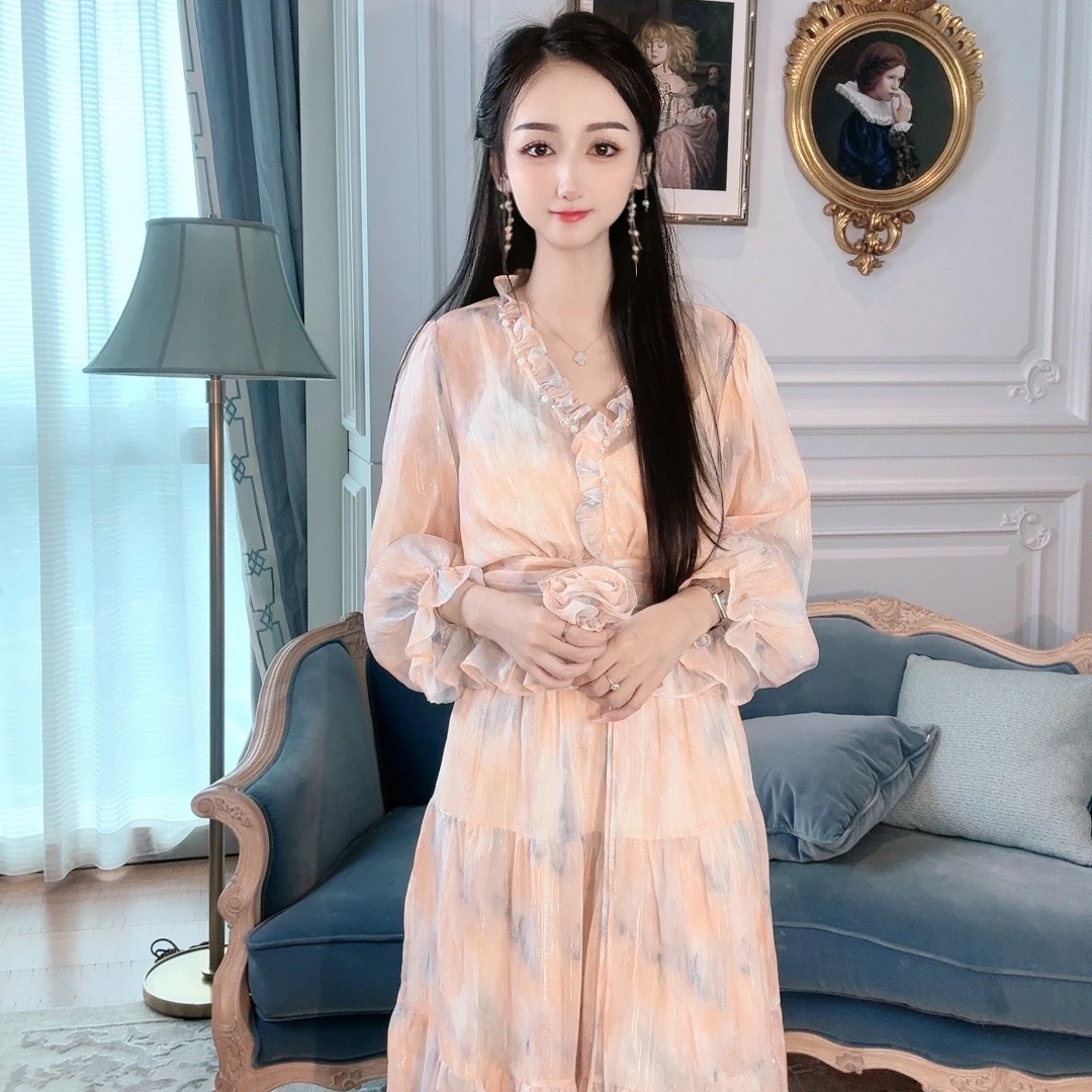 2024夏款新品【日落彩绘】优雅显瘦套装水墨印染女装上衣半裙两件套