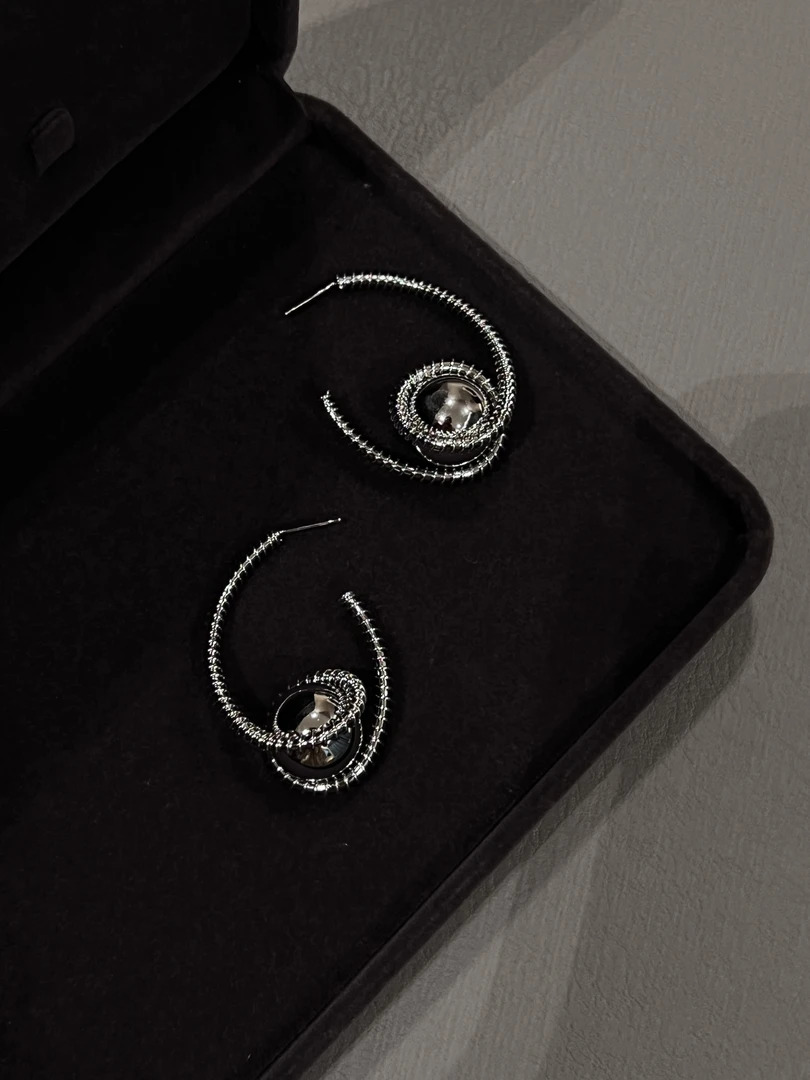 “地球”小众个性银色设计师欧美圈圈设计感耳饰耳环