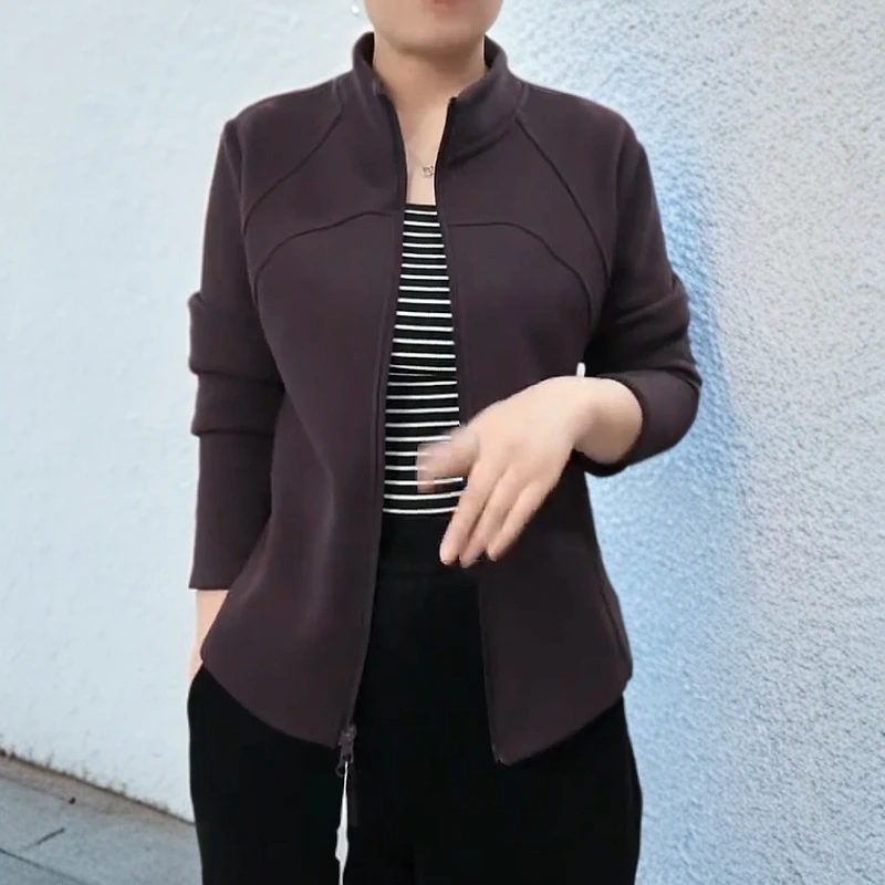 2025春款时尚 修身显瘦小蛮腰双拉链打底外穿上衣25008-1