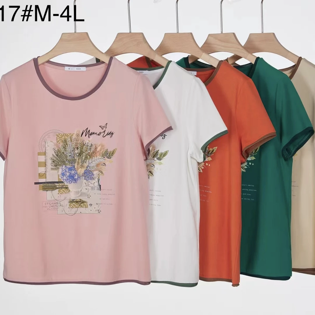 2025简约时尚百搭软弱亲肤重工刺绣莫代尔宽松休闲圆领棉T8517