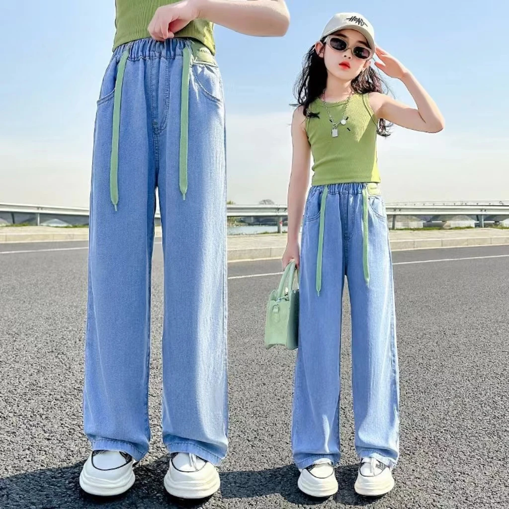 女童夏季薄款天丝阔腿裤洋气儿童宽松牛仔裤中大童夏天休闲直筒裤
