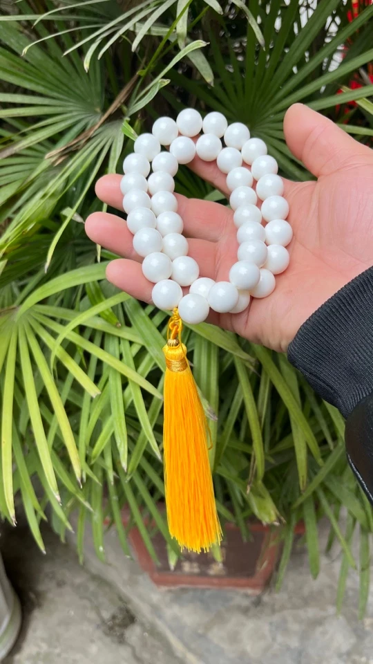 贝壳大白卡14mm36粒时尚车挂国风佛珠念珠手链男女通用白色玉手串