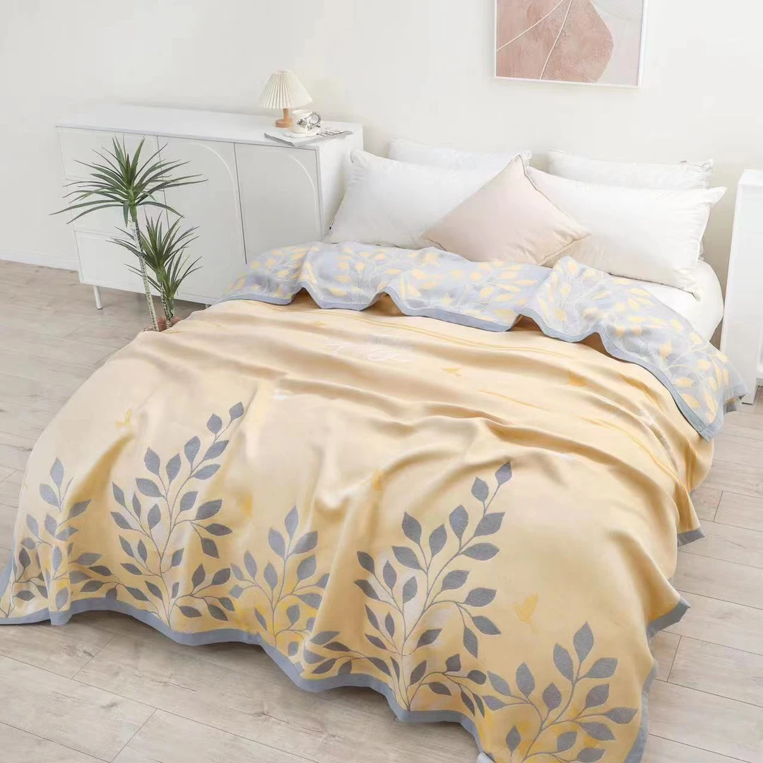 【床盖 金枝玉叶】2.3X2.5米 精梳棉纱布双人加大四季多功能床盖毯