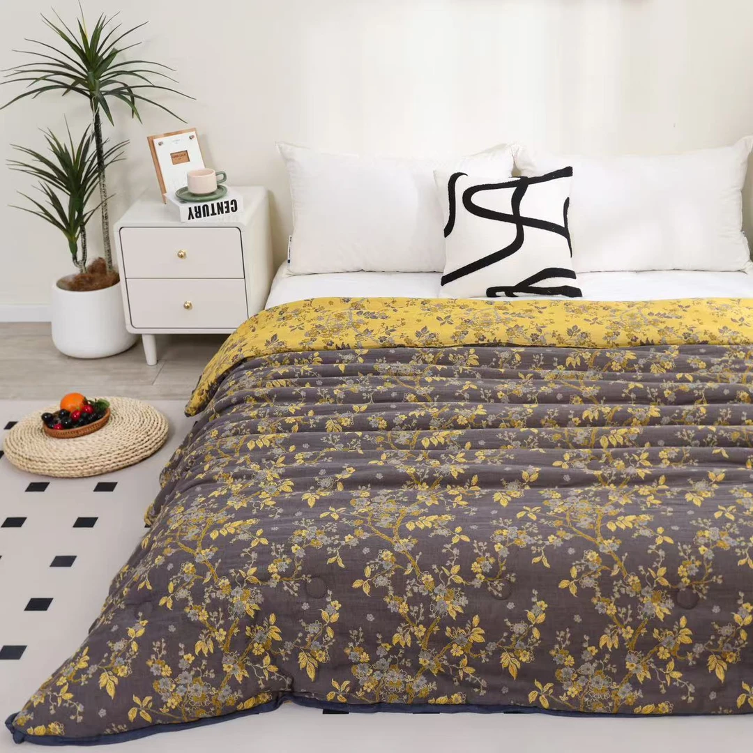 【南园梅花 被子】1.5x2米 纯棉双层纱高端纱布单人秋冬大豆被