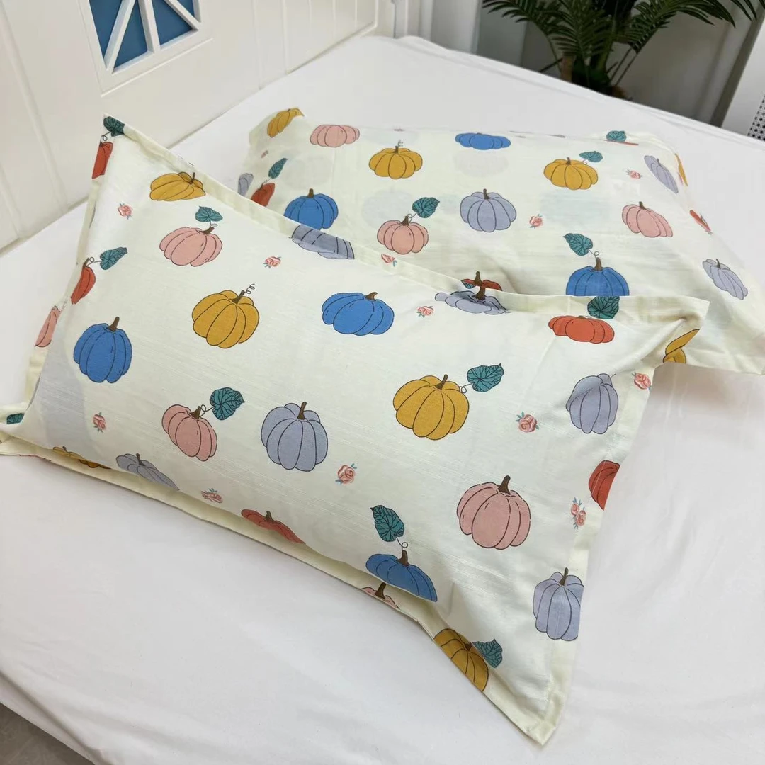 【花朵南瓜 枕套】48x74厘米 纯棉粗布成人枕套一对