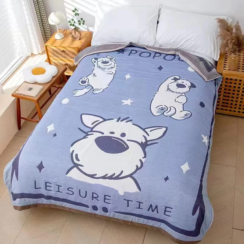 【开心狗 面包被】1.5x2米 十层纯棉纱布单人双面提花秋冬被子