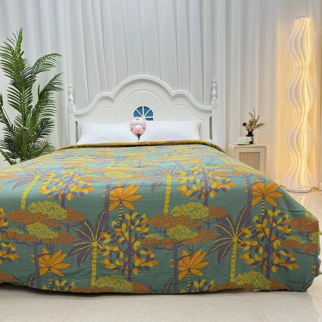 【梦幻雨林 被子 】2x2.3米 精梳棉双层纱布高端双人秋冬大豆被