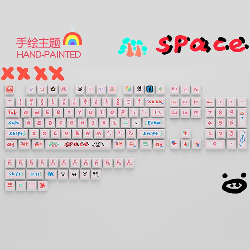 手绘卡通主题键帽彩色创意机械键帽ins风适配61/87/96/98/104/108