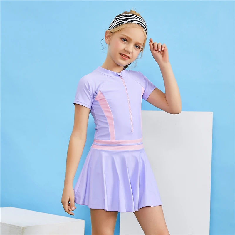 女大童连体平角泳衣 保守 2285