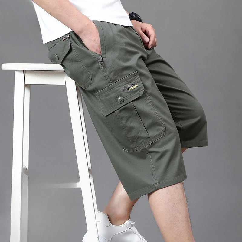 爆款夏季高档男士短裤夏季男士七分裤爸爸装宽松休闲中裤薄款大码