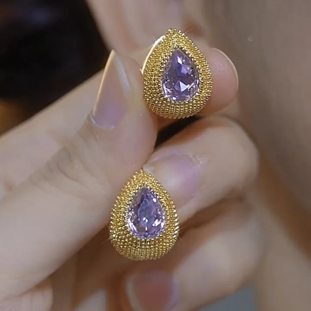 铜合金耳饰 新款时尚【紫水滴】小众设计简约耳扣092