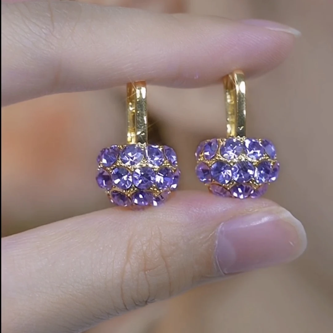 铜合金耳饰 新款轻奢【紫色提篮】时尚百搭满锆耳扣0132