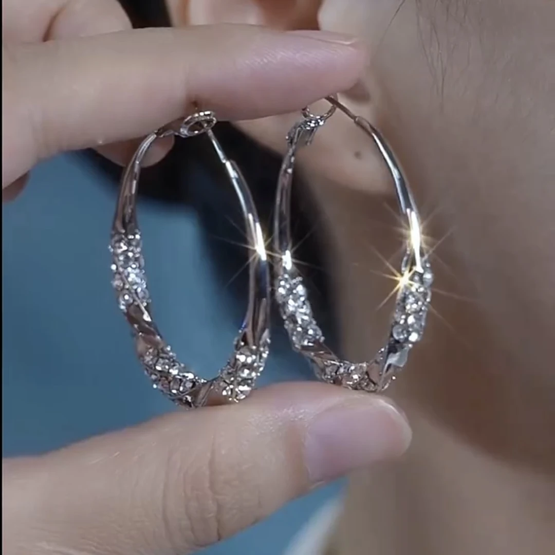 铜合金耳饰 新款时尚气质【闪耀】银色微镶轻奢耳圈057