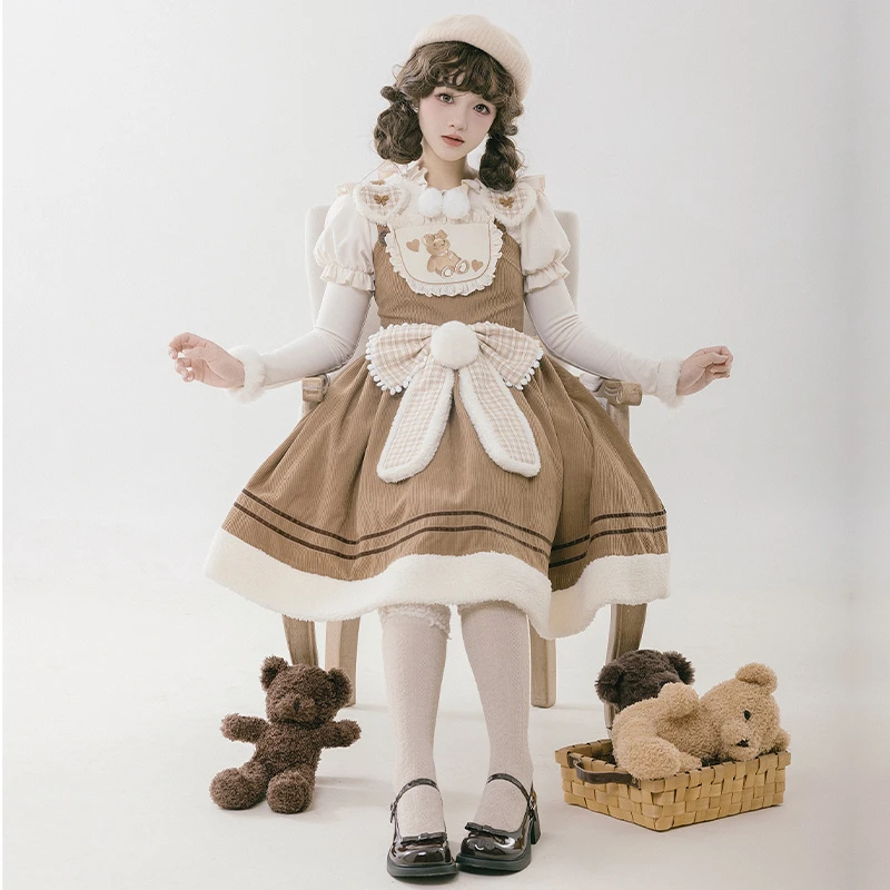 【尤莉的梦JSK】Withpuji原创设计sweet灯芯绒小熊刺绣lolita冬裙
