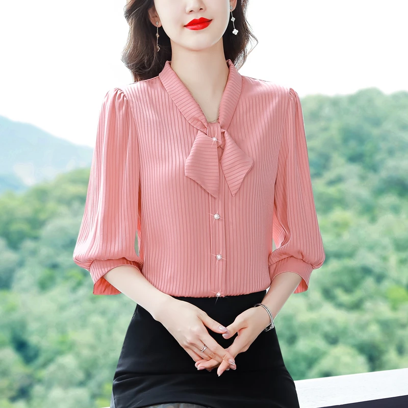 春夏新款洋气女士七分袖衬衣短款百搭上衣衬衫显瘦气质时尚夏季