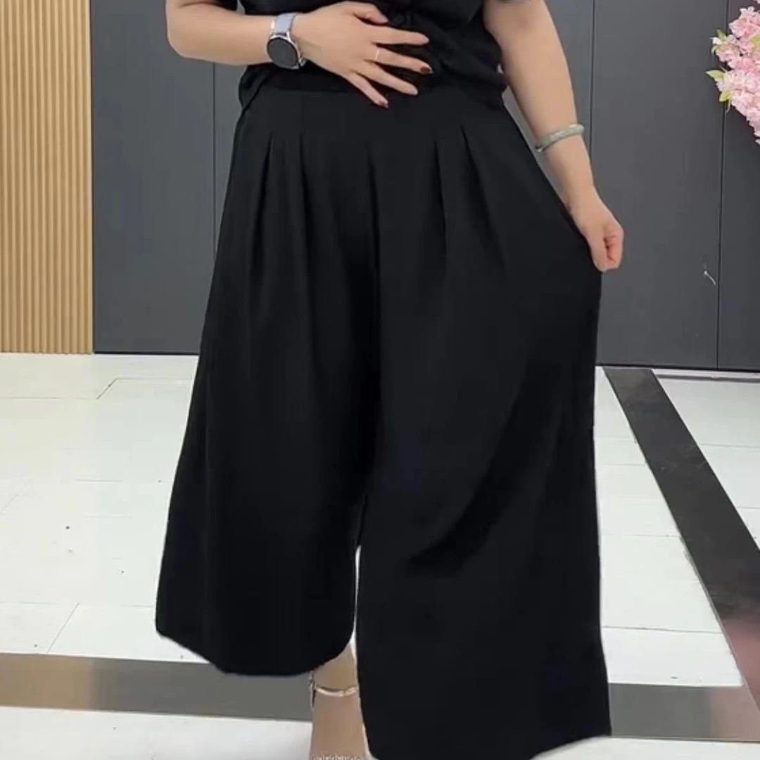 6680夏季净版黑色时尚休闲宽松阔腿裤