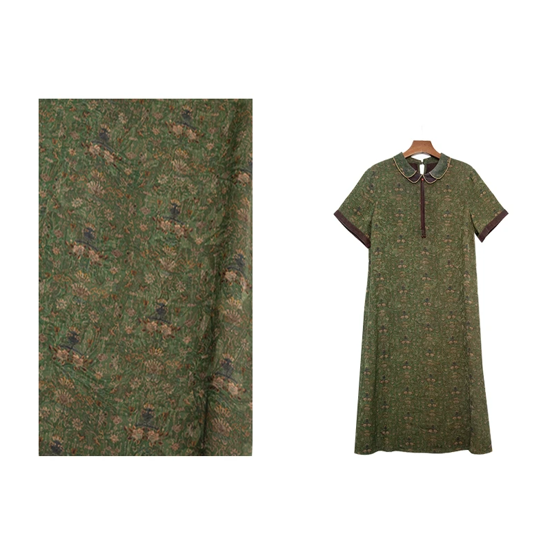 【秋香】2025新中式国风时尚气质复古桑波缎绿色连衣裙