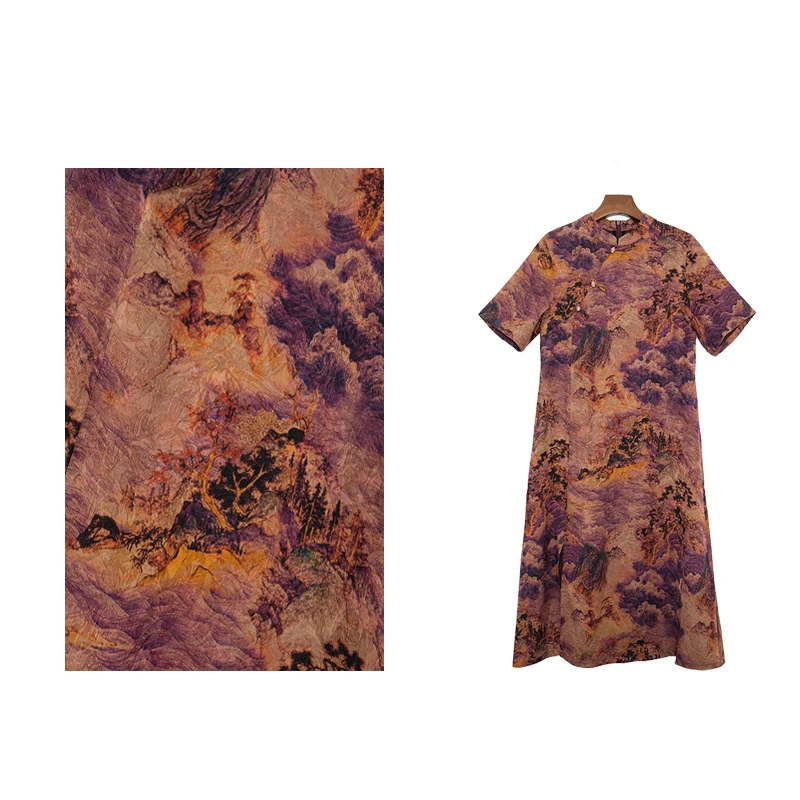 [远山淡影]新款时尚气质琉璃扣优雅香云中长款连衣裙新中式国风