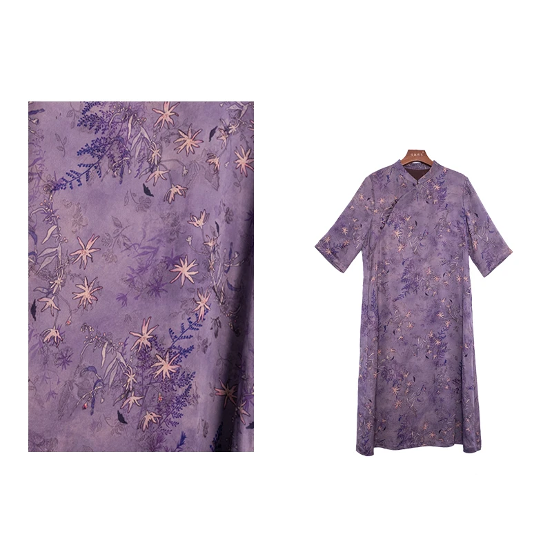 [紫罗兰] 2025新款花罗琉璃扣香云纱连衣裙