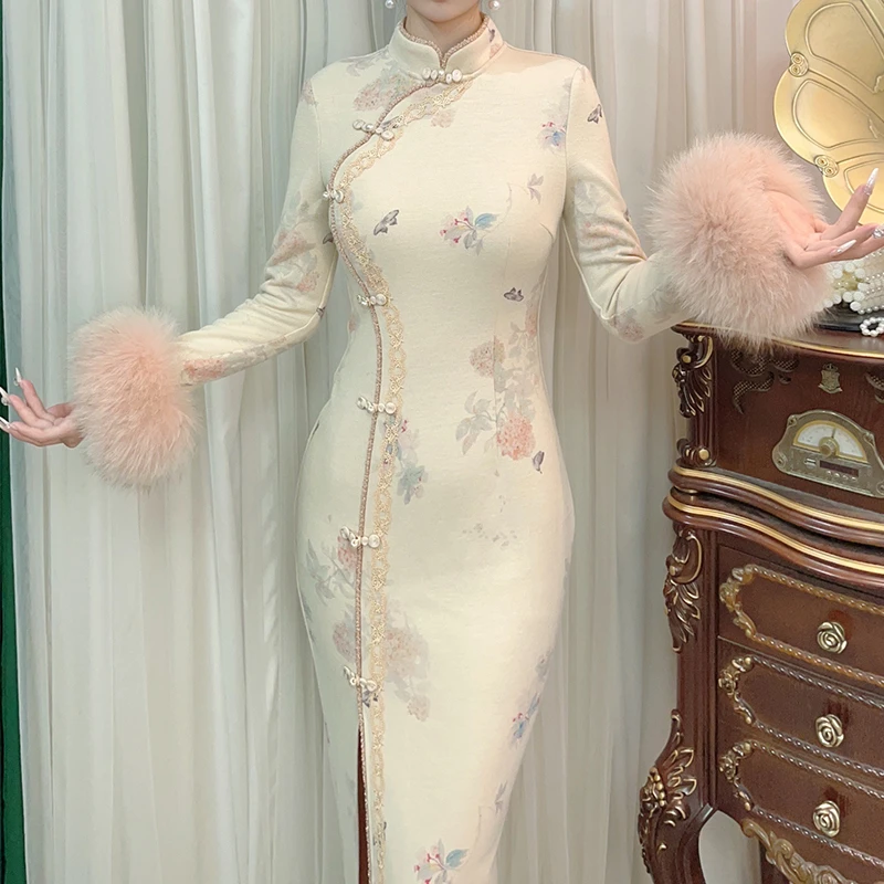 新中式复古国风冬季改良旗袍女气质优雅显瘦气质年轻款日常连衣裙