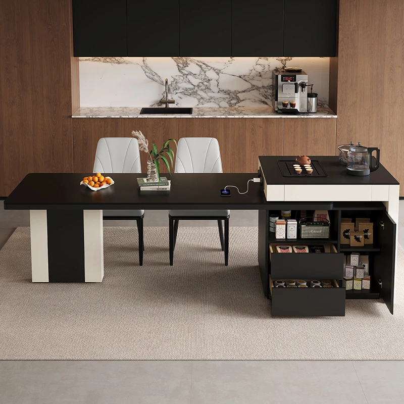 现代家用轻奢意式岛台一体式餐桌可伸缩中岛台餐桌6002#