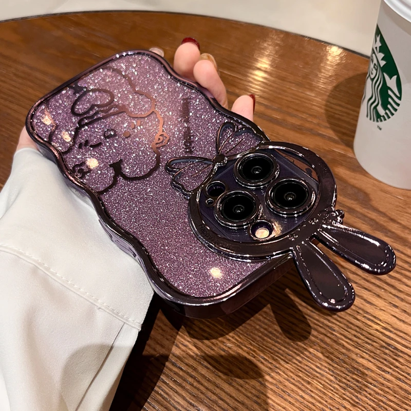 苹果14手机壳新款iPhone13promax兔耳朵闪粉个性创意12硅胶防摔女