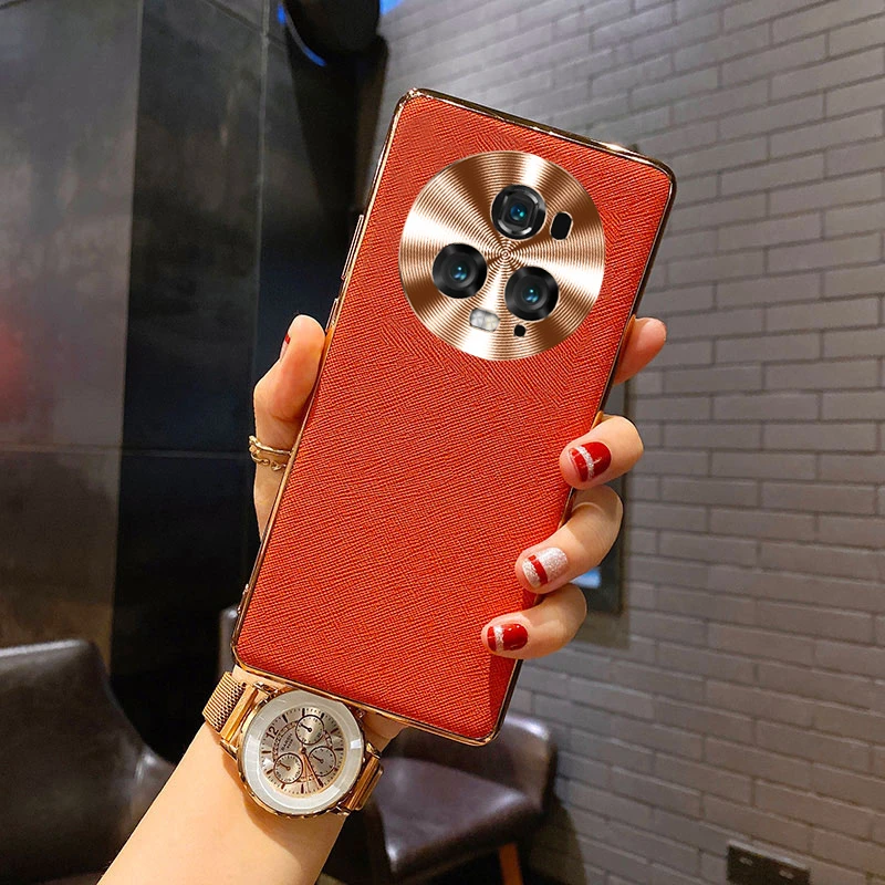 荣耀magic5手机壳新款电镀皮纹magic5pro金属镜头全包防摔男女