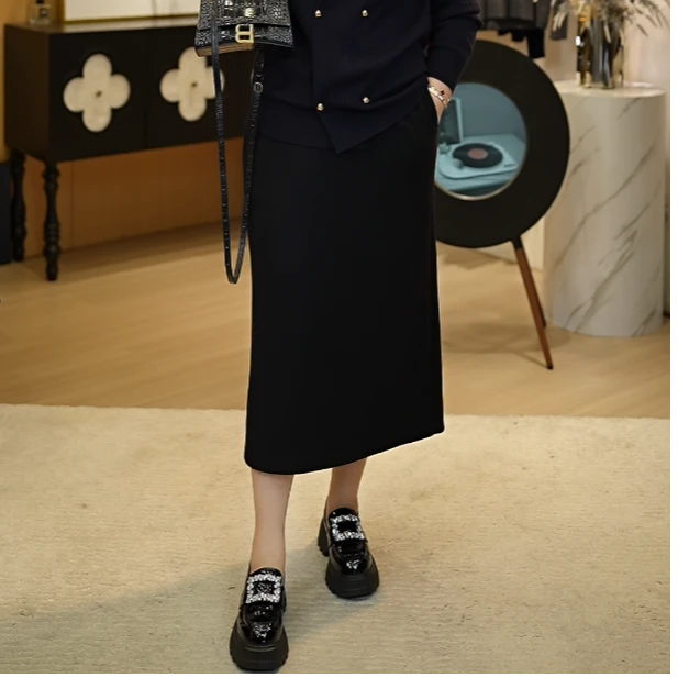 【深圳霞姐】秋冬新品上新大码女装简约百搭毛呢半身裙半裙