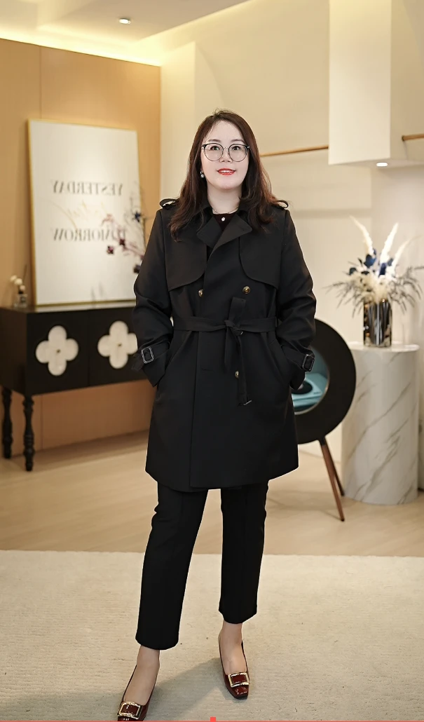 【深圳霞姐】春款定制上新大码女装复古正肩风衣外套