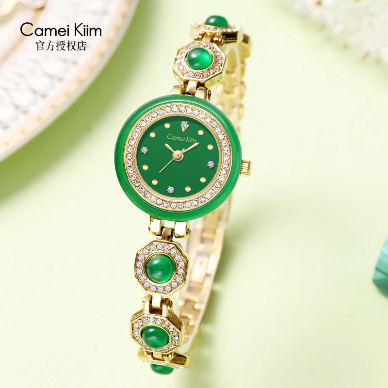 【小ck】镶嵌玉髓小表盘女士手表女高端奢华珠宝扣石英腕表女Ck0859